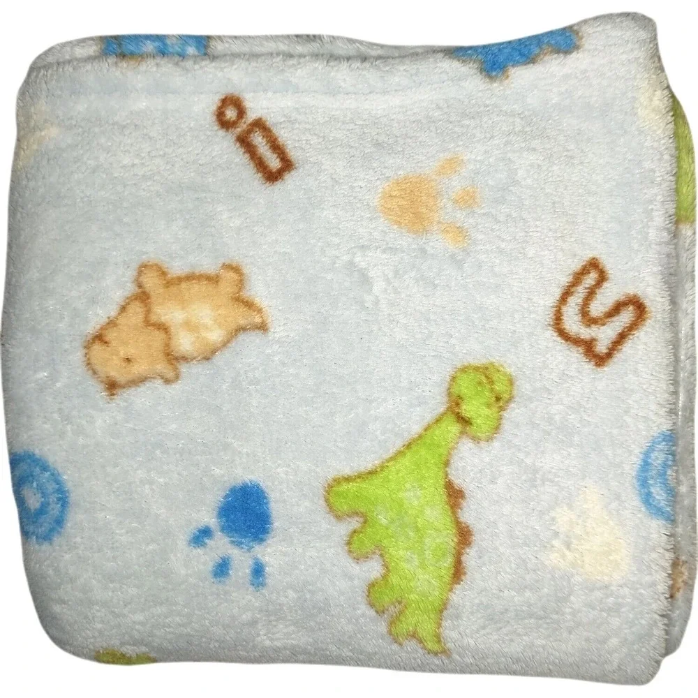 Dinosaur Alphabet Letter Baby Blanket Blue Green Brown Lovey Fleece Cutie Pie
